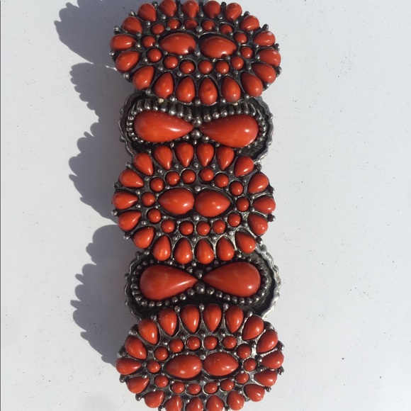 Vintage Very Rare Ox Blood Coral Silver Bracelet - Picture 5 of 8